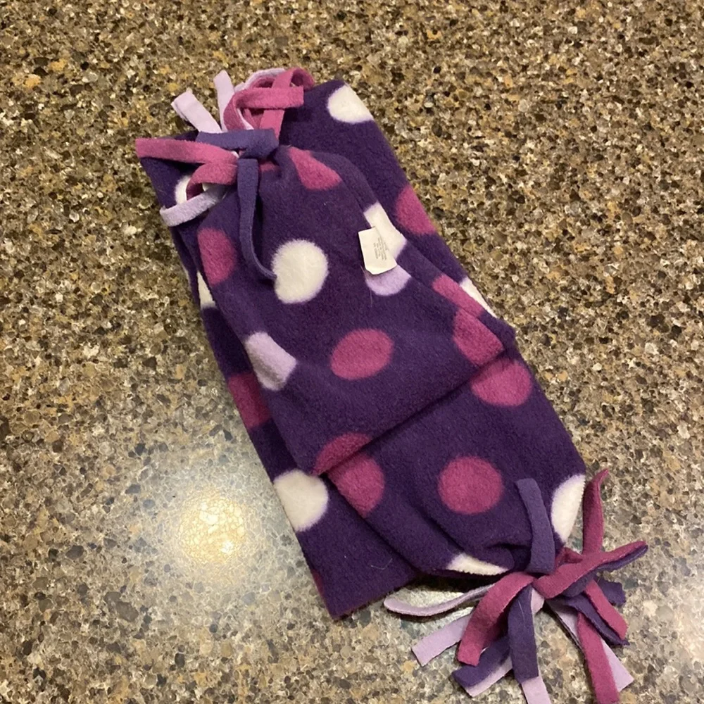 Fleece Scarf Dark Purple with Light and Medium Purple and White Spots - Picture 3 of 5
